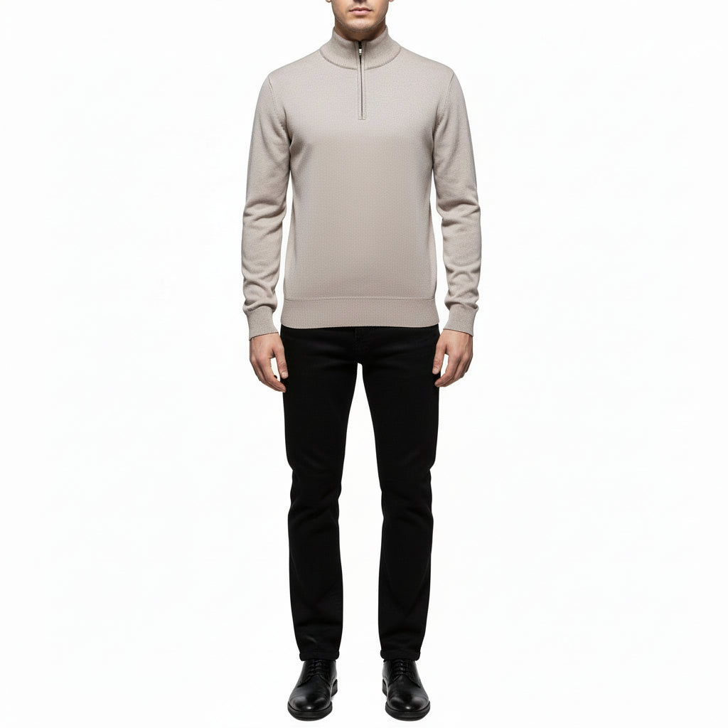 Men’s Half-Zip Long-Sleeve Fleece-Lined Sweater