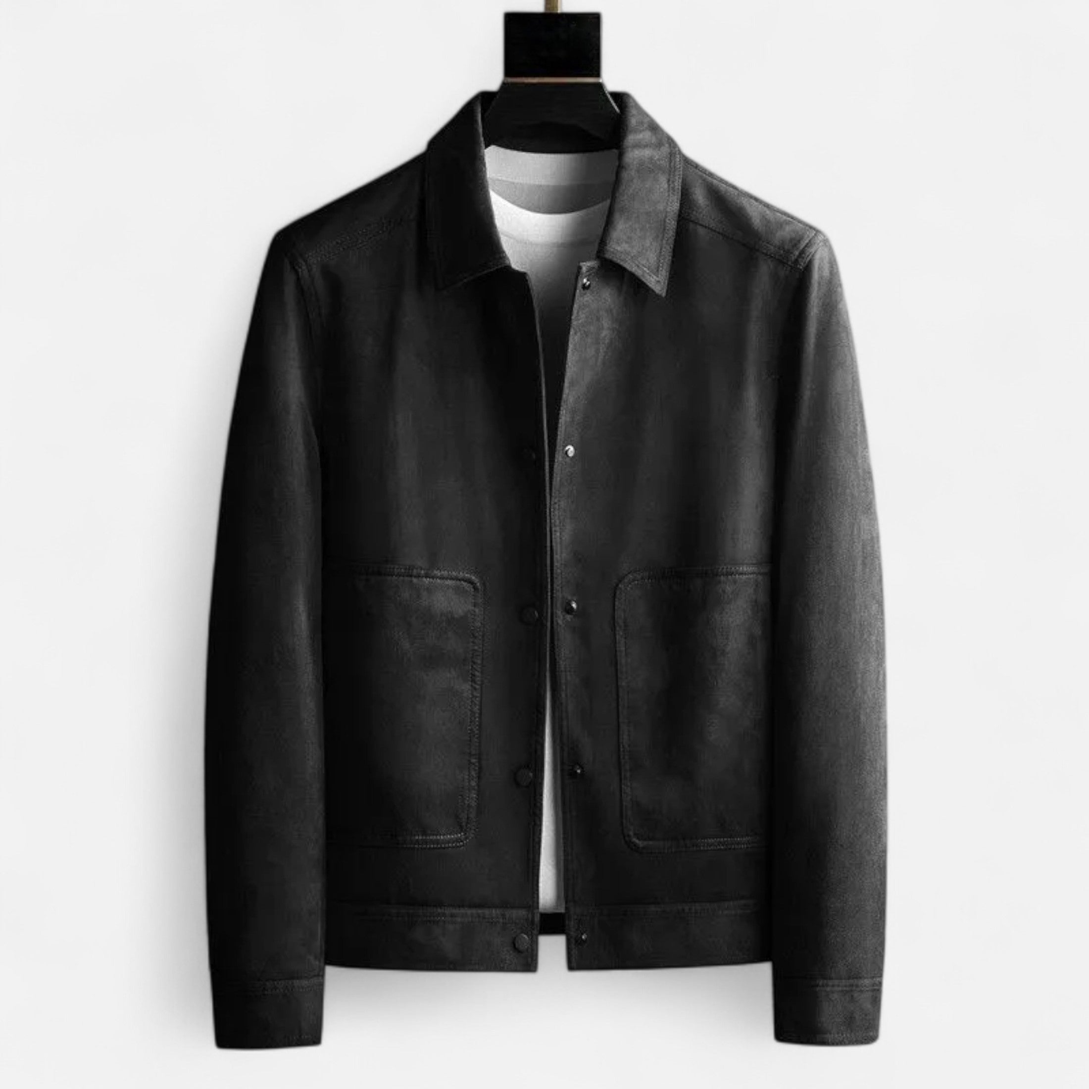 Men’s Lapel Cotton-Blend PU Jacket with Tailored Finish