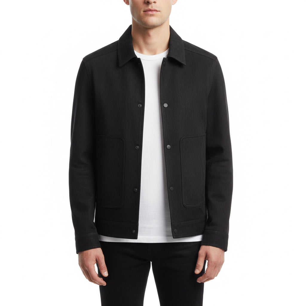 Men’s Lapel Cotton-Blend PU Jacket with Tailored Finish