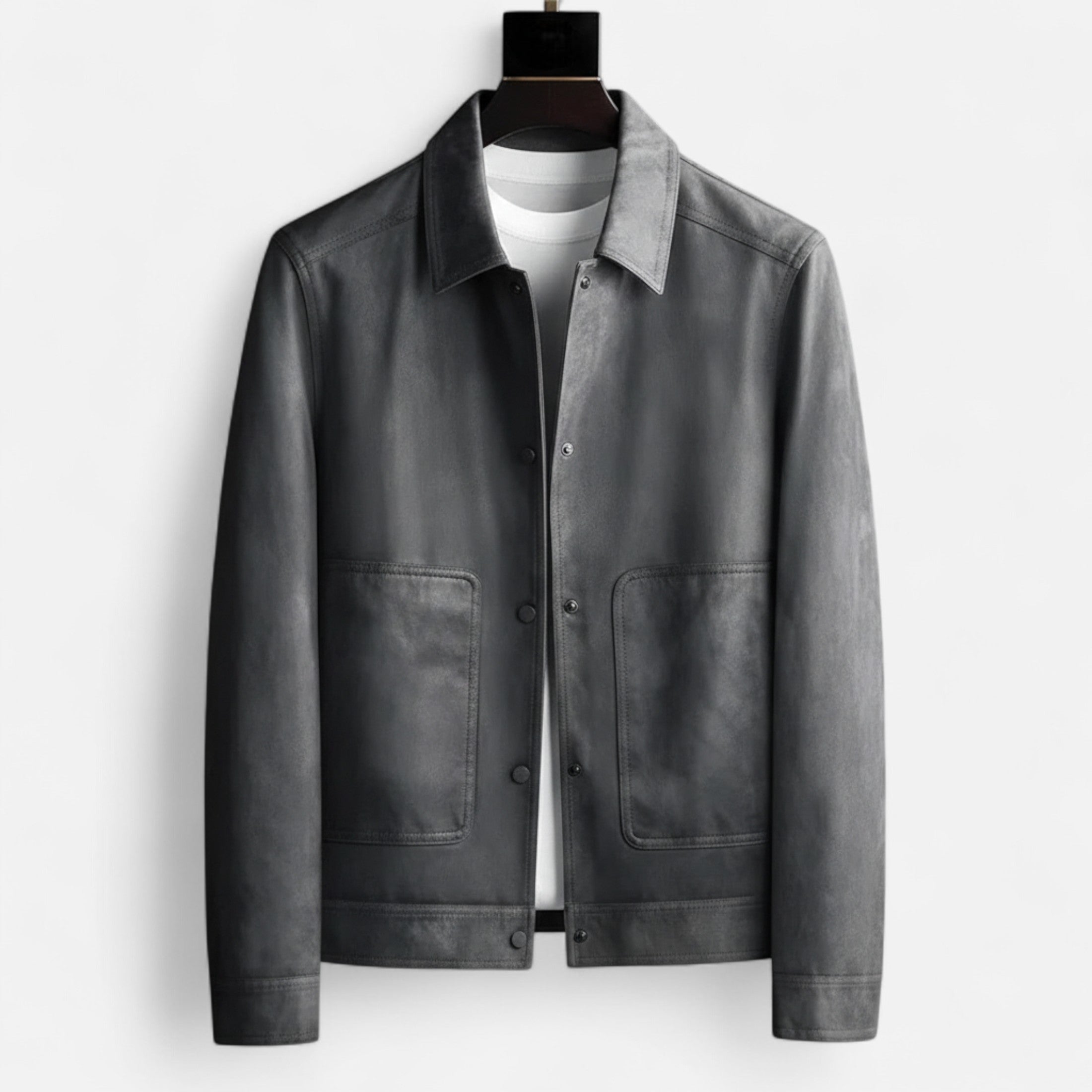 Men’s Lapel Cotton-Blend PU Jacket with Tailored Finish