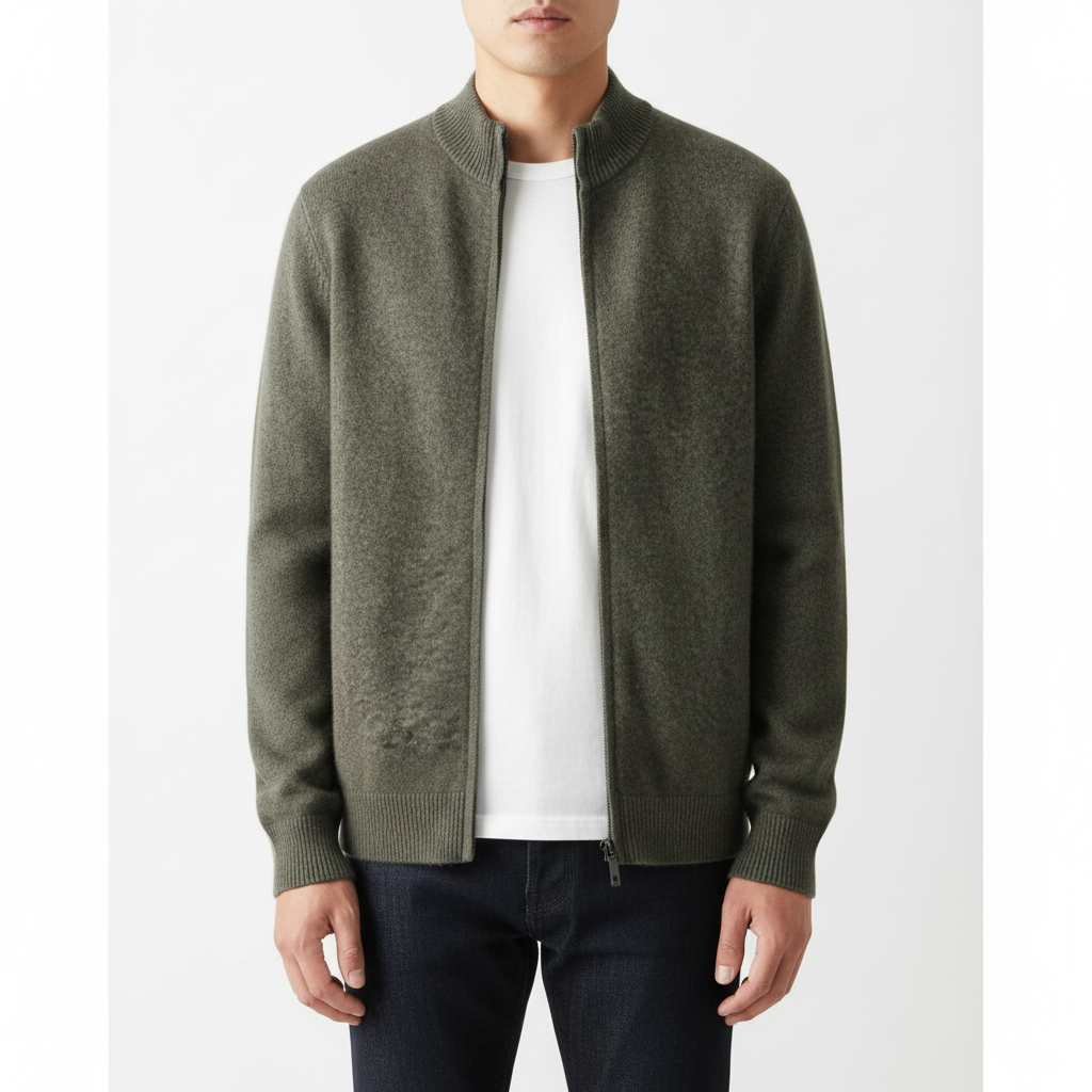Men’s Long Sleeve Wool Zip Cardigan Sweater