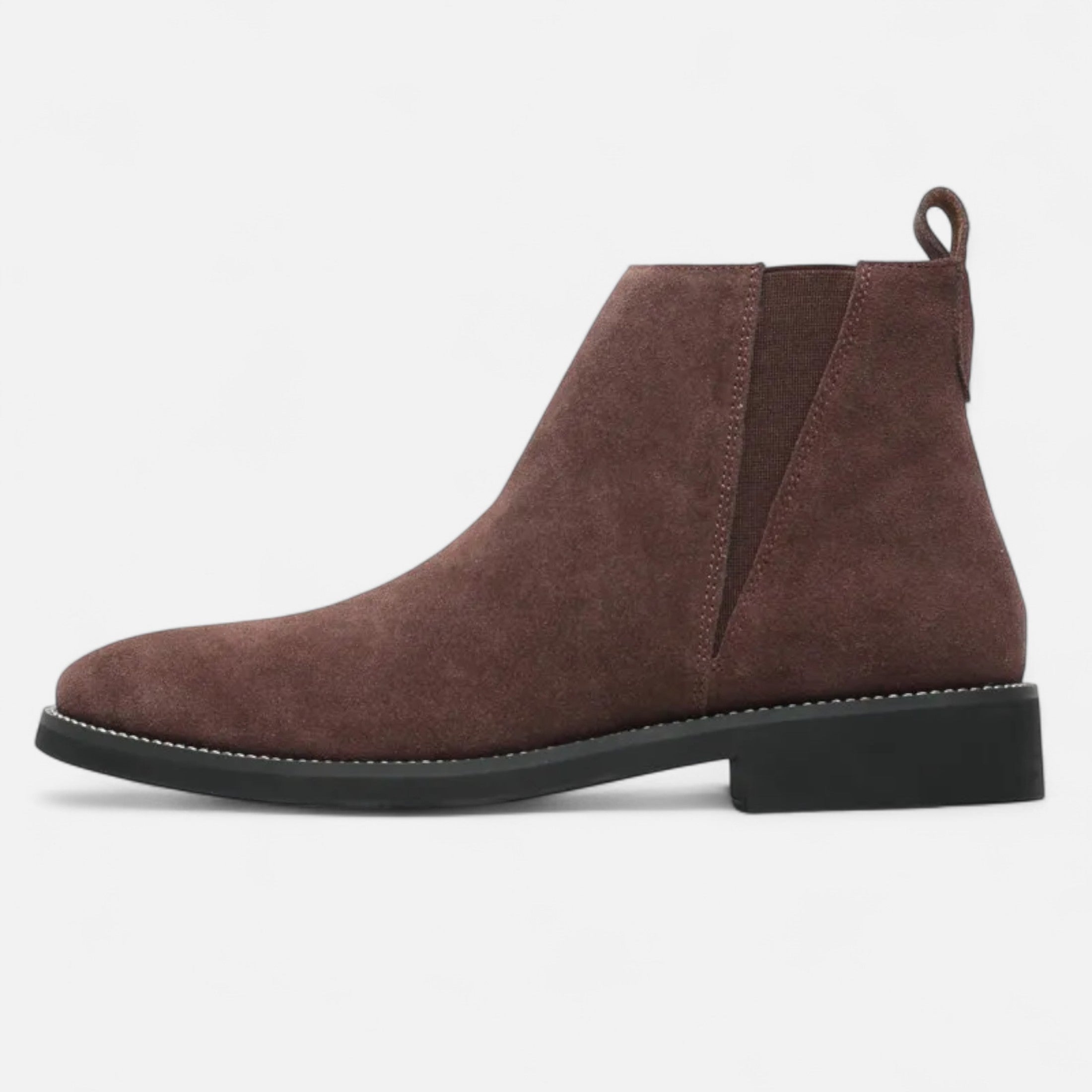 Men’s Pointed Toe Mid-Cut Suede-Style Zipper Boots with Durable Rubber Sole