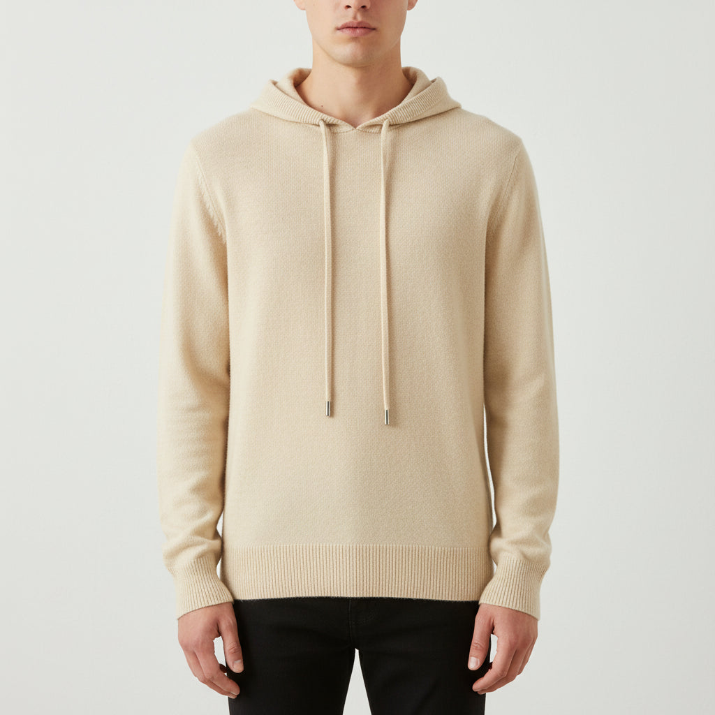 Men’s Solid Color Knitted Hooded Jumper