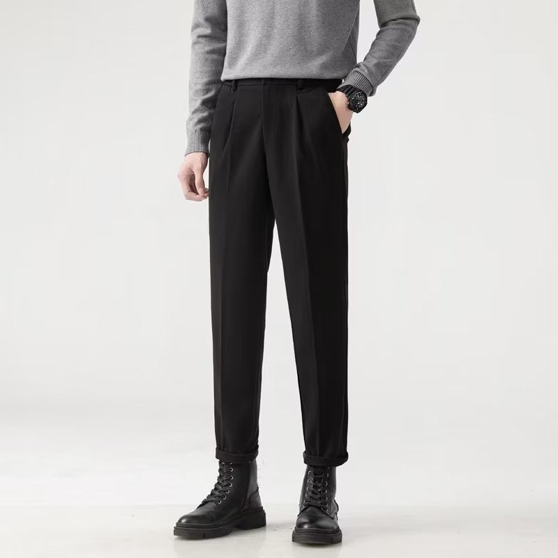 Men’s Straight Woolen-Blend Cropped Trousers