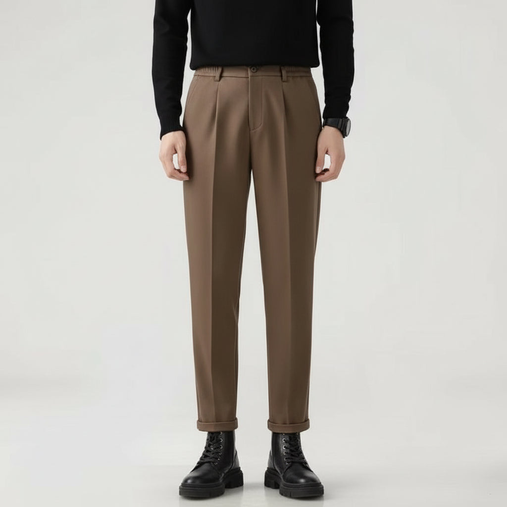 Men’s Straight Woolen-Blend Cropped Trousers
