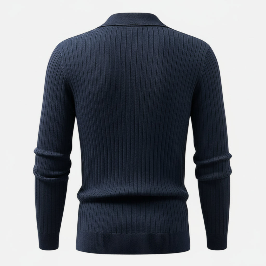 Men’s Textured Waffle Long-Sleeve Slim Knit Polo Shirt