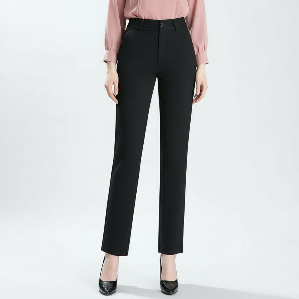 Women’s High-Waist Elastic Straight Knit Pants for Spring & Autumn