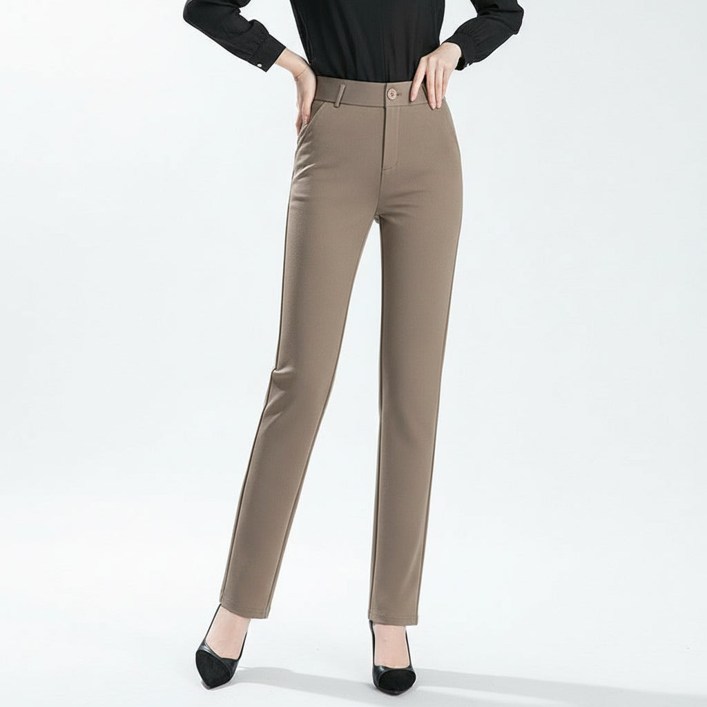 Women’s High-Waist Elastic Straight Knit Pants for Spring & Autumn