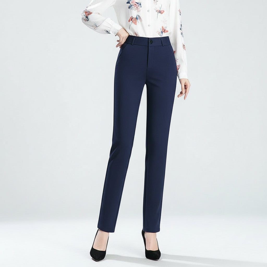 Women’s High-Waist Elastic Straight Knit Pants for Spring & Autumn