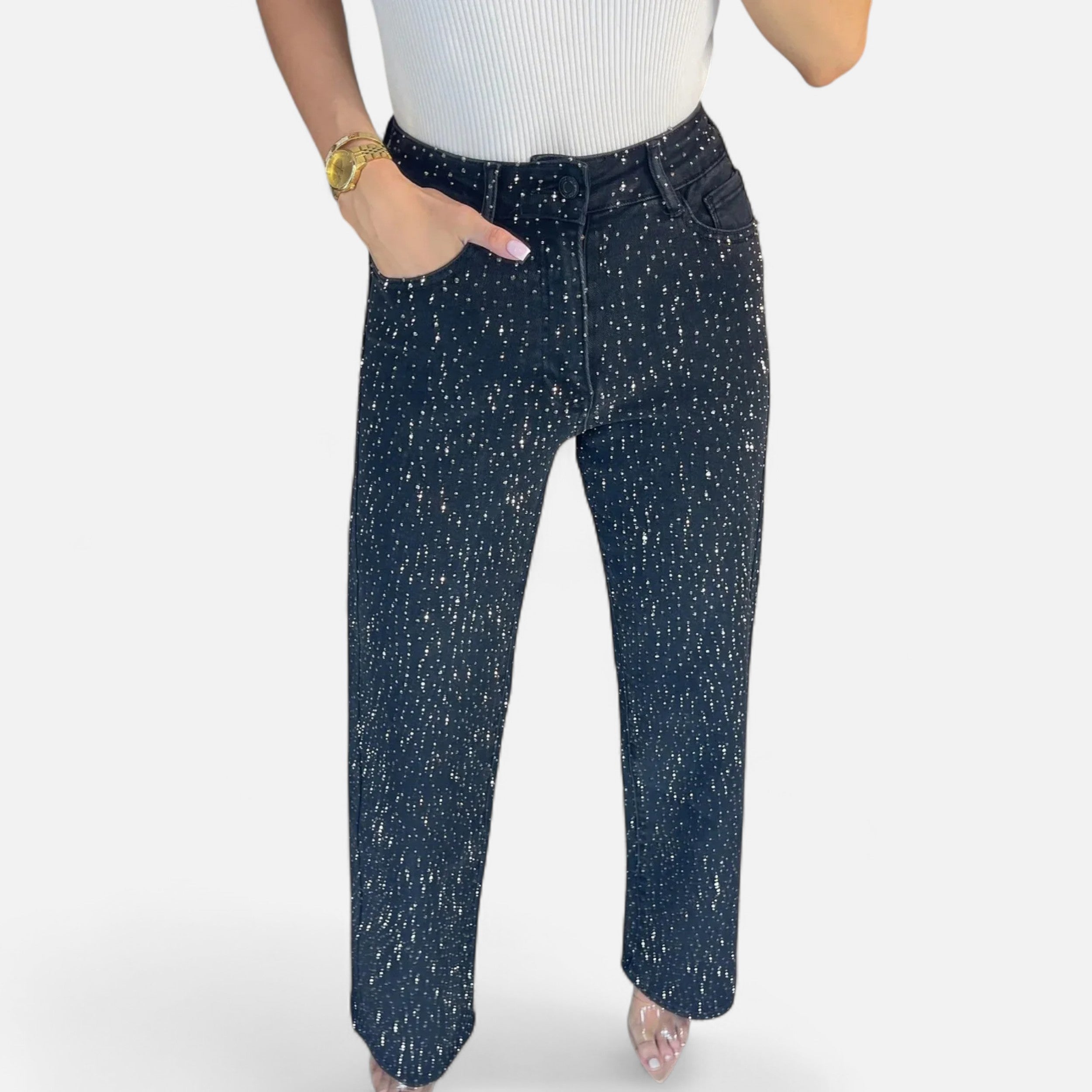 Women’s High-Waist Straight Denim Jeans with Vintage Wash