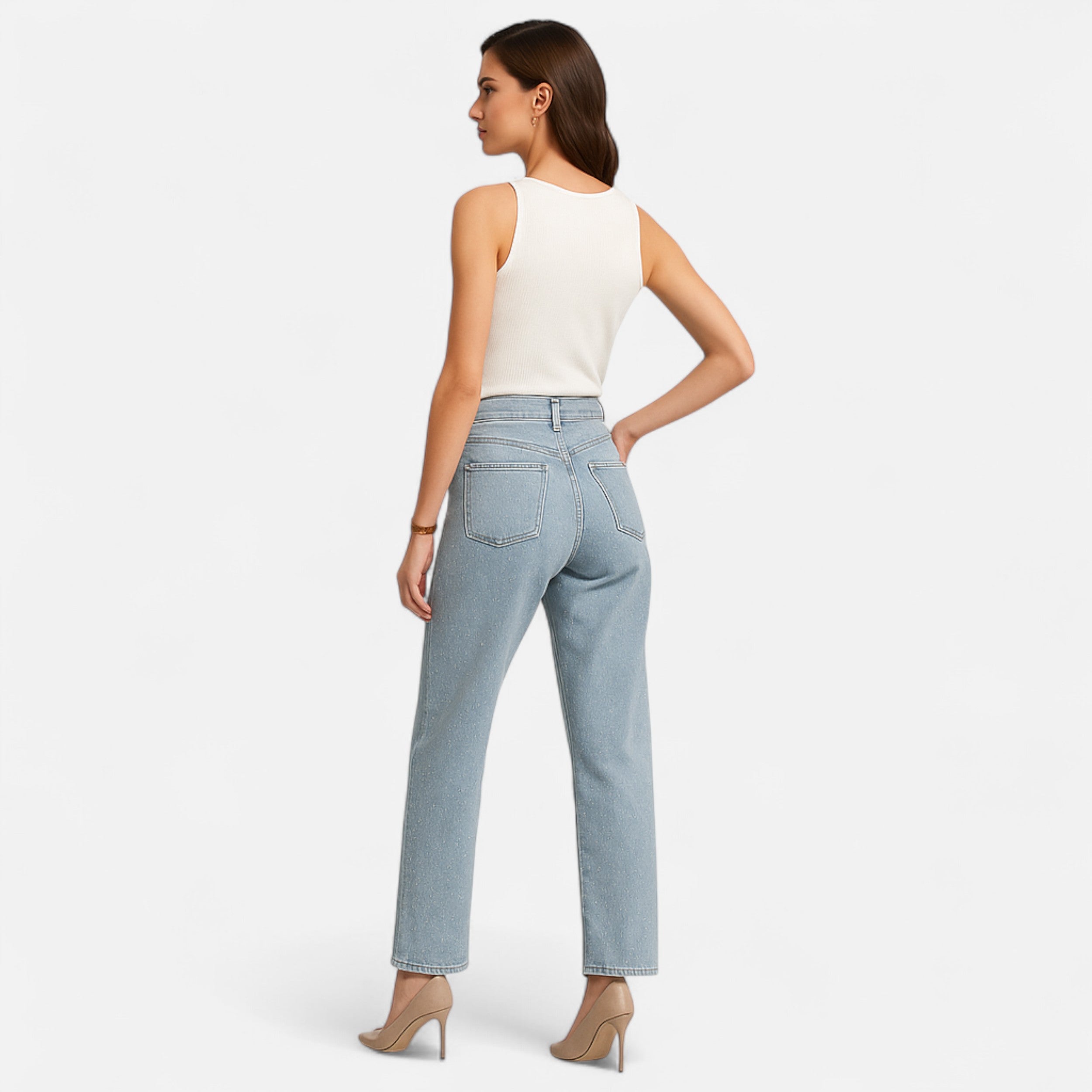 Women’s High-Waist Straight Denim Jeans with Vintage Wash