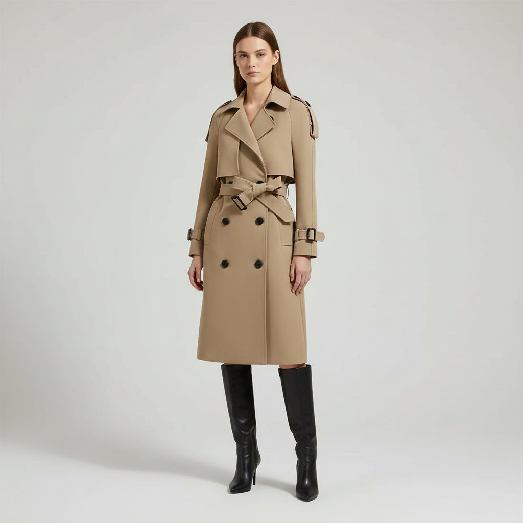 Women’s Long Double-Breasted Belted Trench Coat