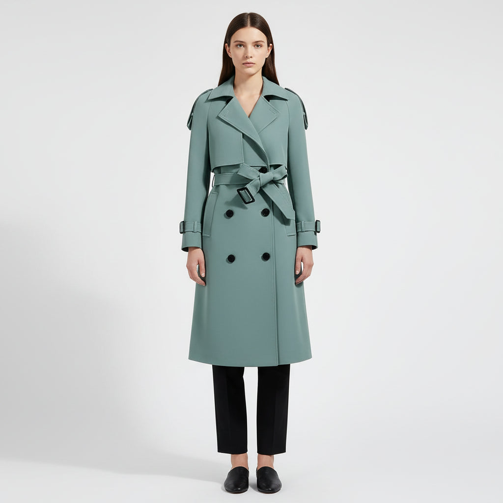 Women’s Long Double-Breasted Belted Trench Coat
