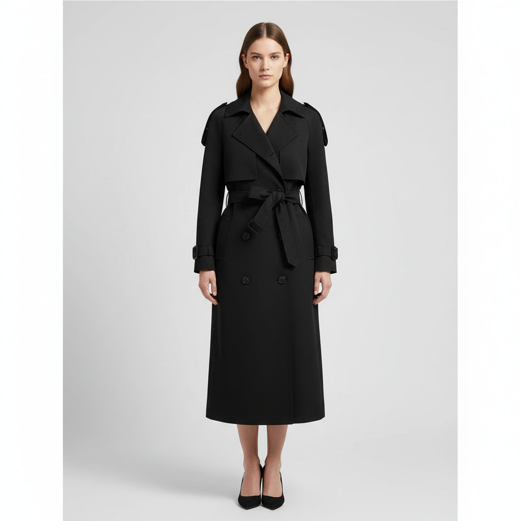 Women’s Long Double-Breasted Belted Trench Coat