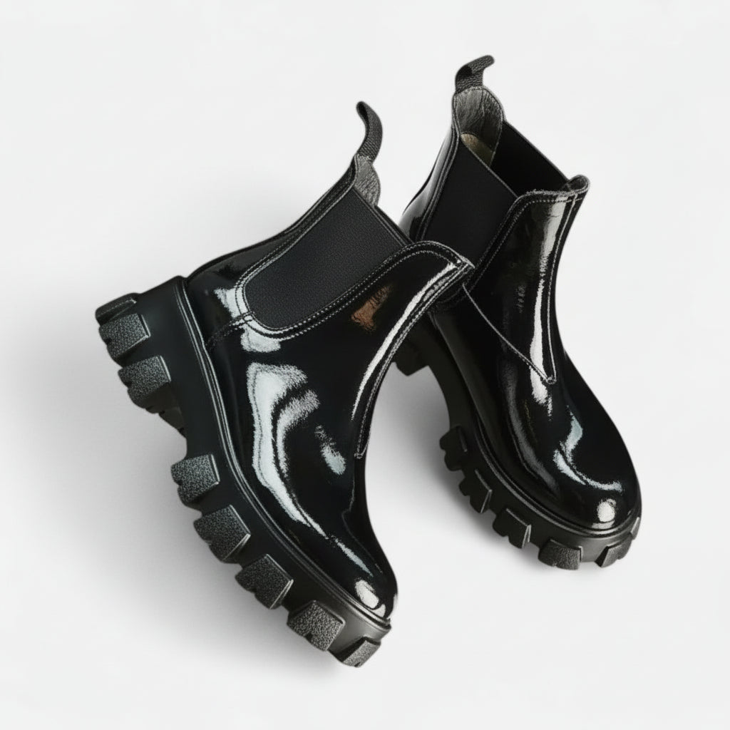 Women’s Platform Boots – Thick-Soled Round-Toe Design with PU Upper