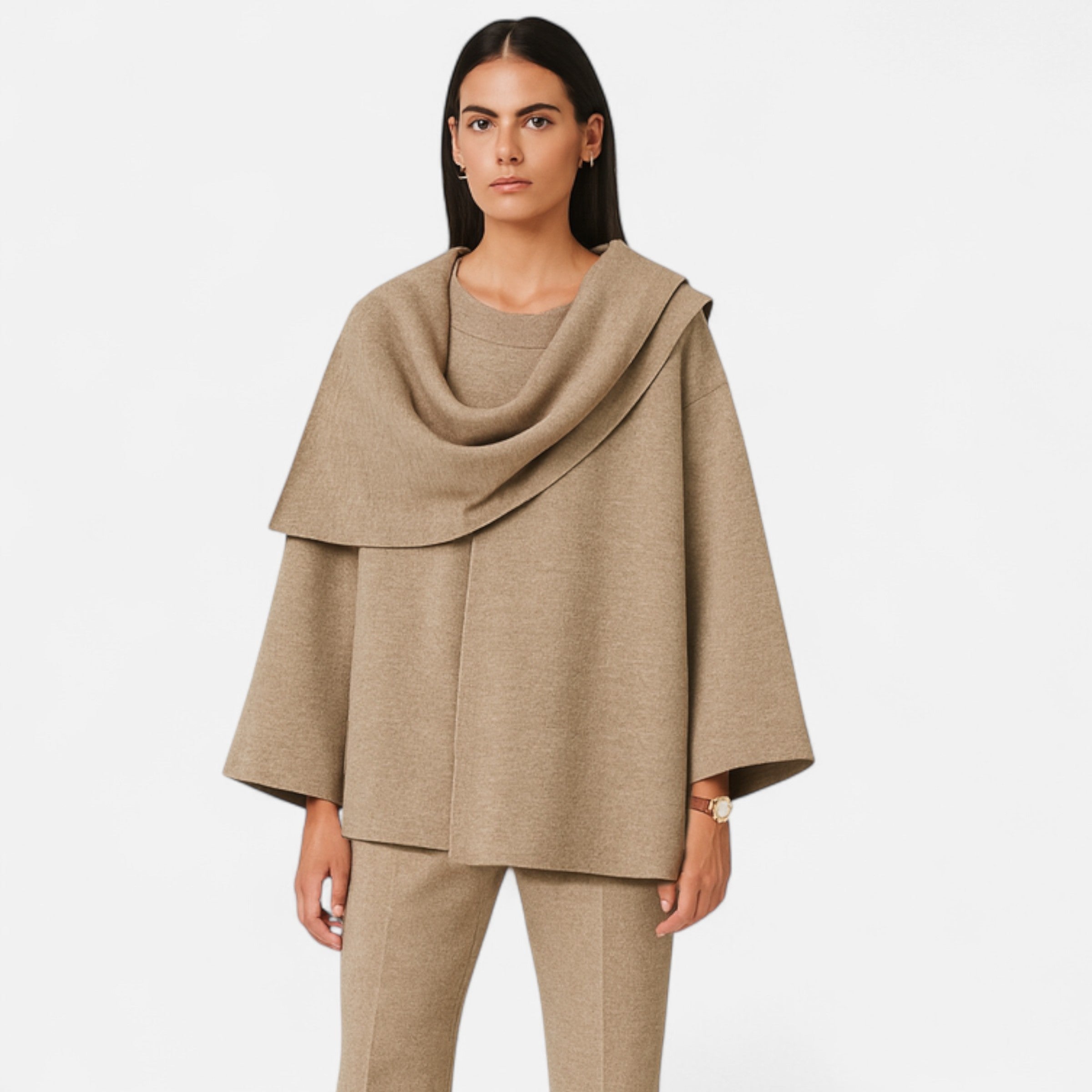 Women’s Plush Sweater with Asymmetric Scarf