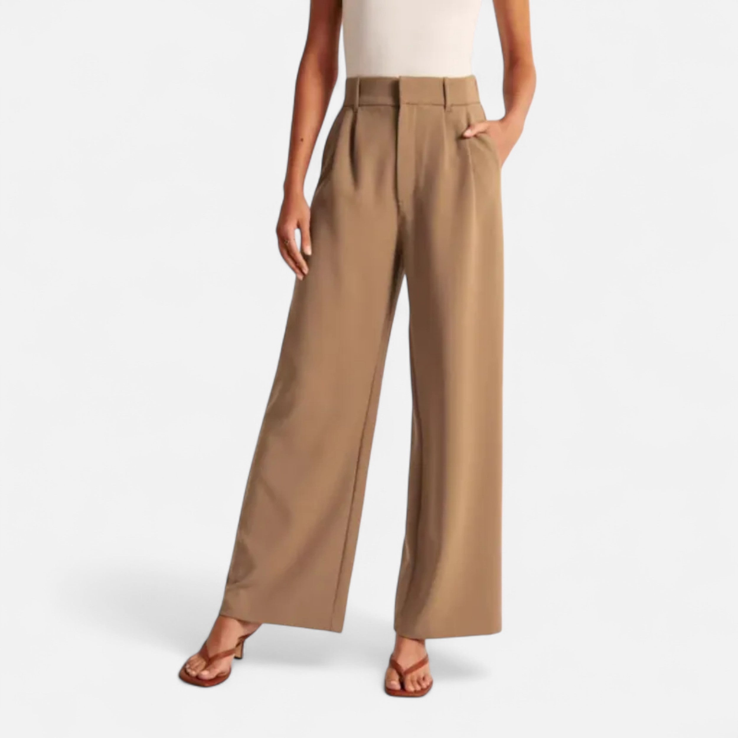 Women’s Solid Color High-Waist Trousers with Pocket Detail