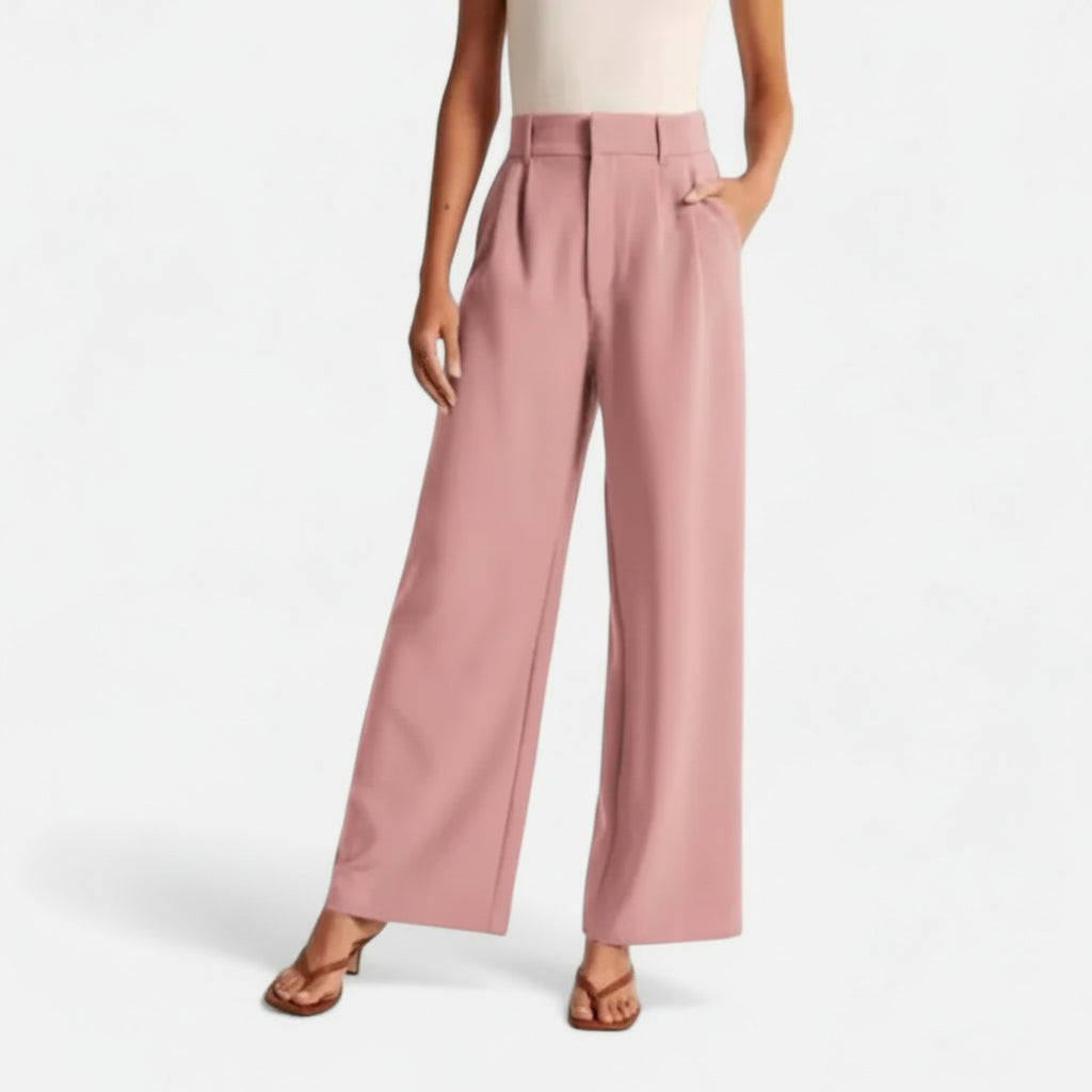 Women’s Solid Color High-Waist Trousers with Pocket Detail