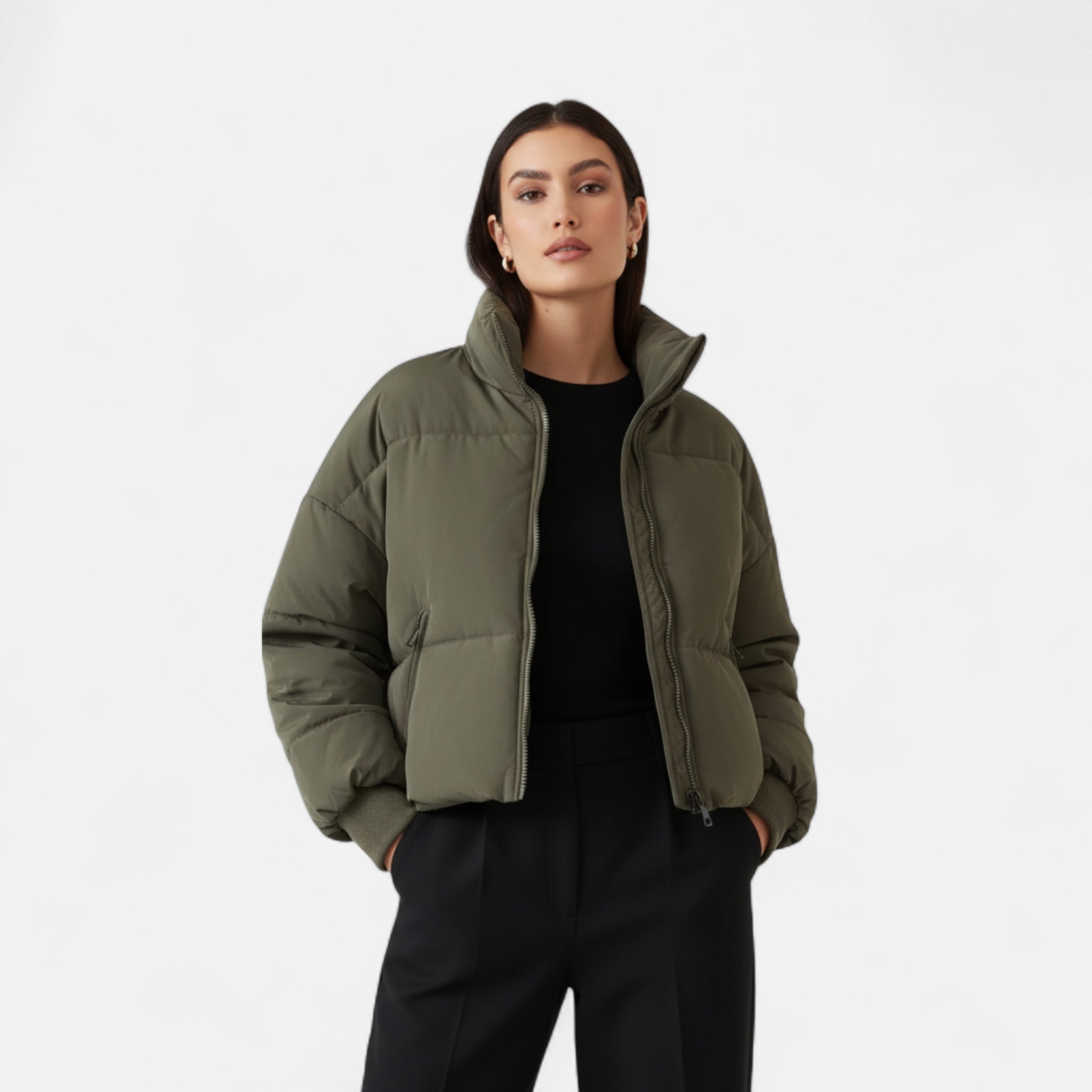 Women’s Stand-Collar Lightweight Padded Zipper Jacket