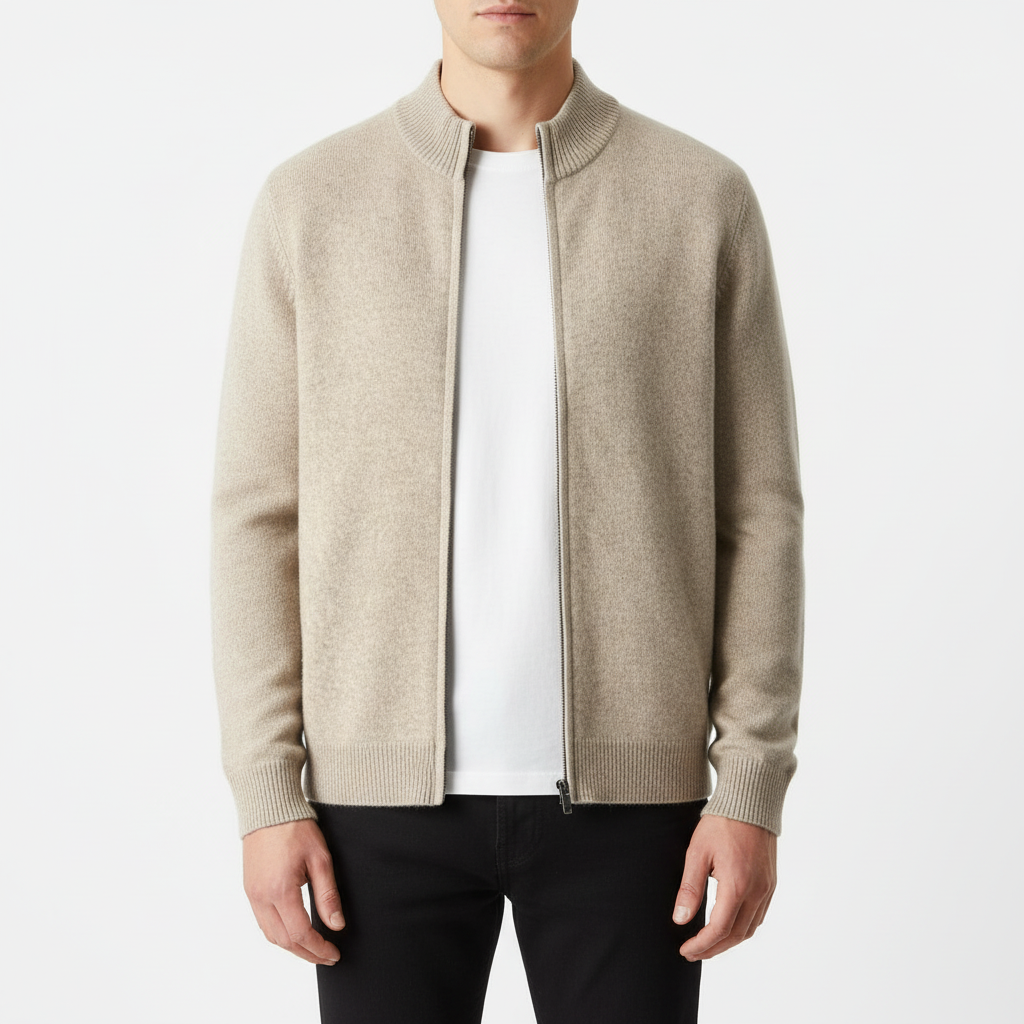 Men’s Long Sleeve Wool Zip Cardigan Sweater