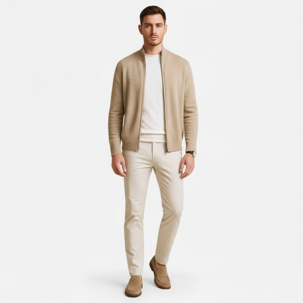 Men’s Long Sleeve Wool Zip Cardigan Sweater