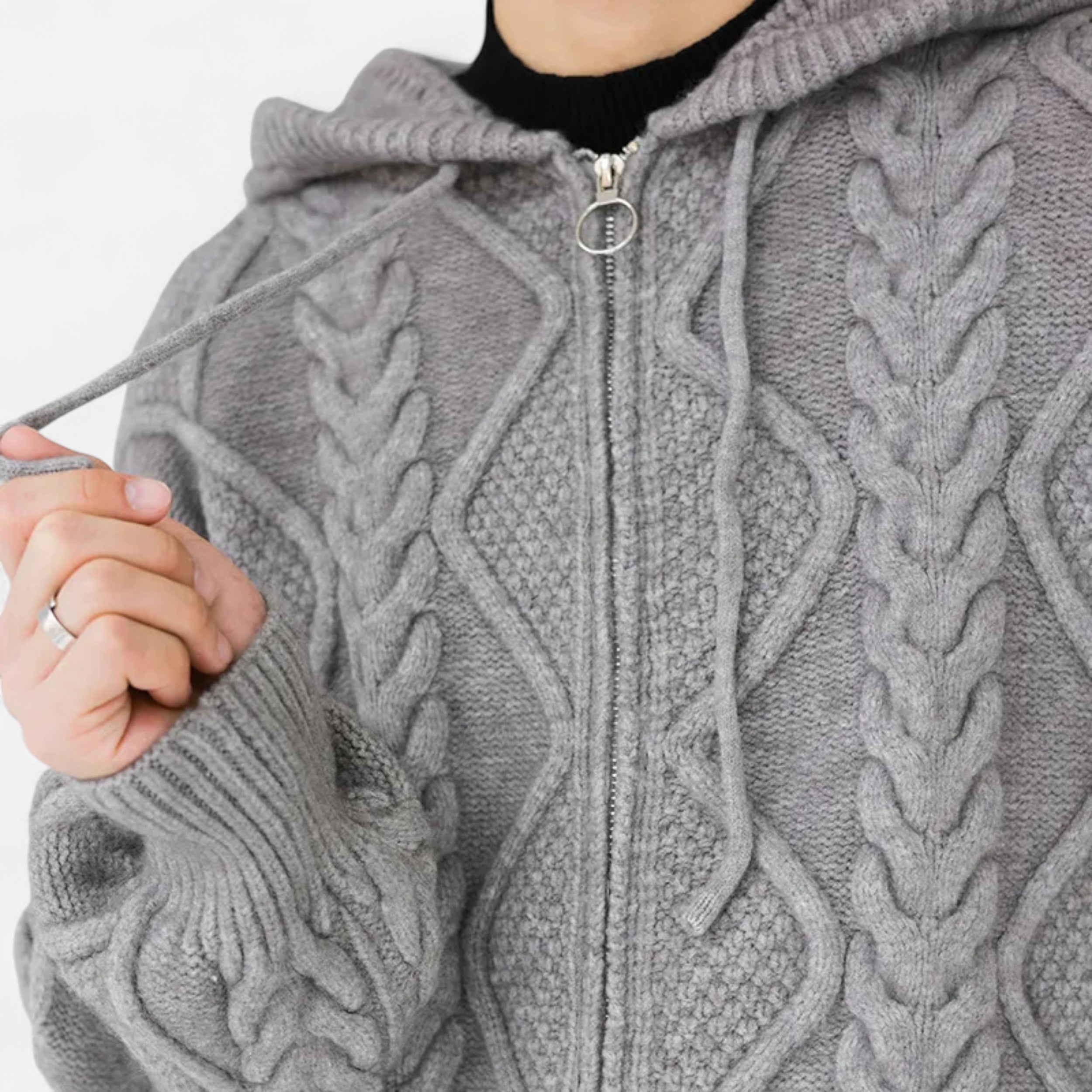 Men’s Loose Fit Hooded Zip-Up Coat with Diamond Quilted Pattern