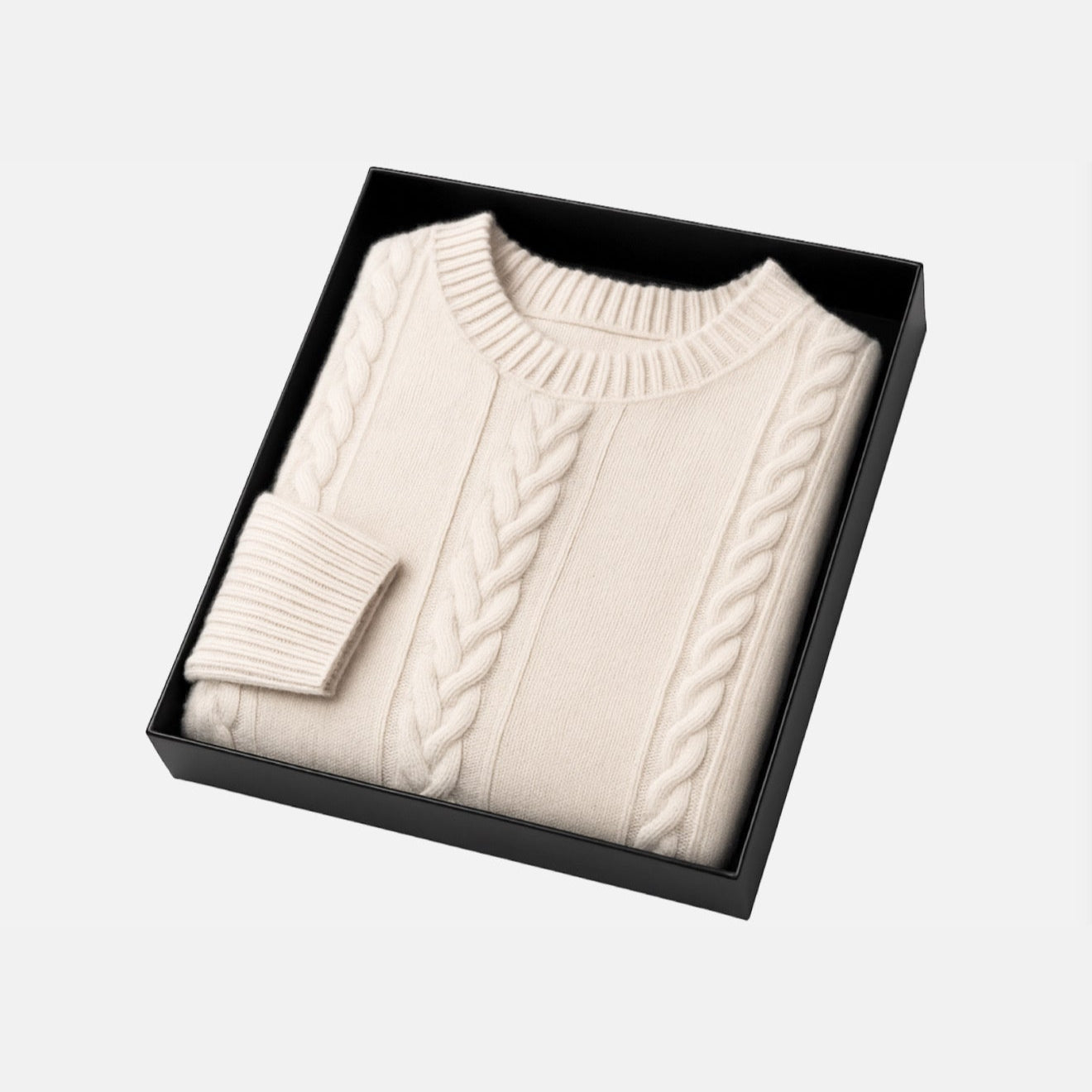 Men’s Merino  Crew Neck Wool Cable-Knit Sweater with Textured Pattern