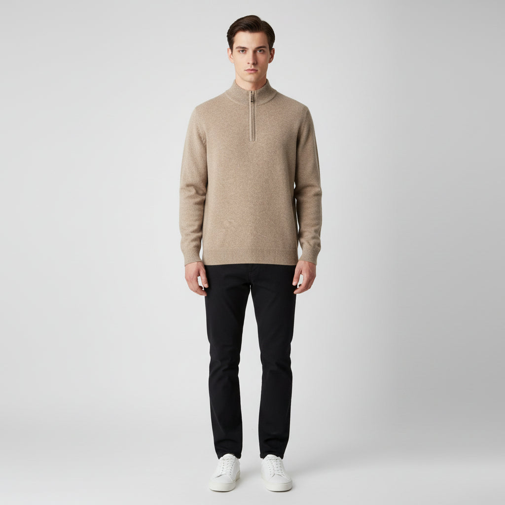 Men’s Merino Wool Half-Zip Sweater with Mock Neck