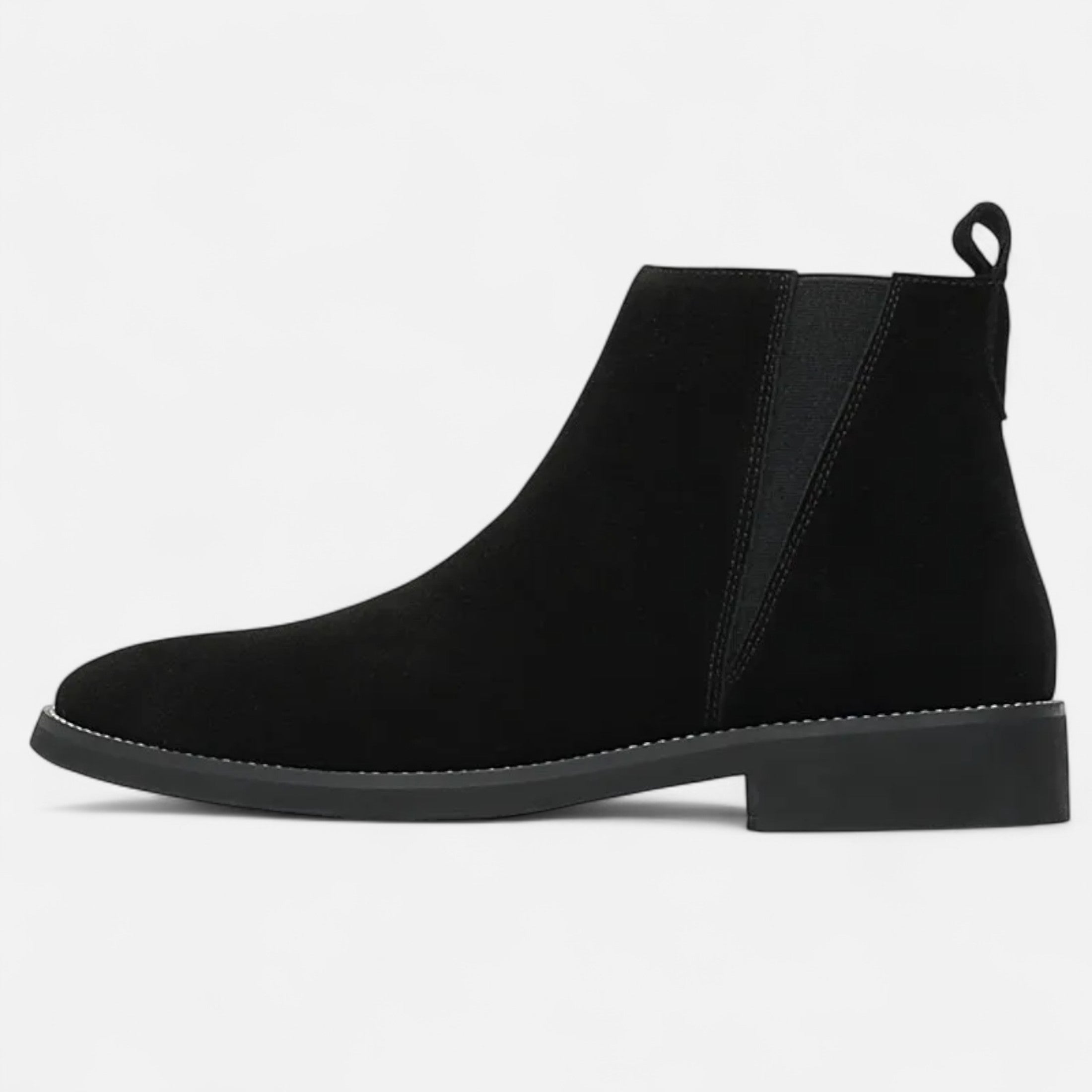 Men’s Pointed Toe Mid-Cut Suede-Style Zipper Boots with Durable Rubber Sole