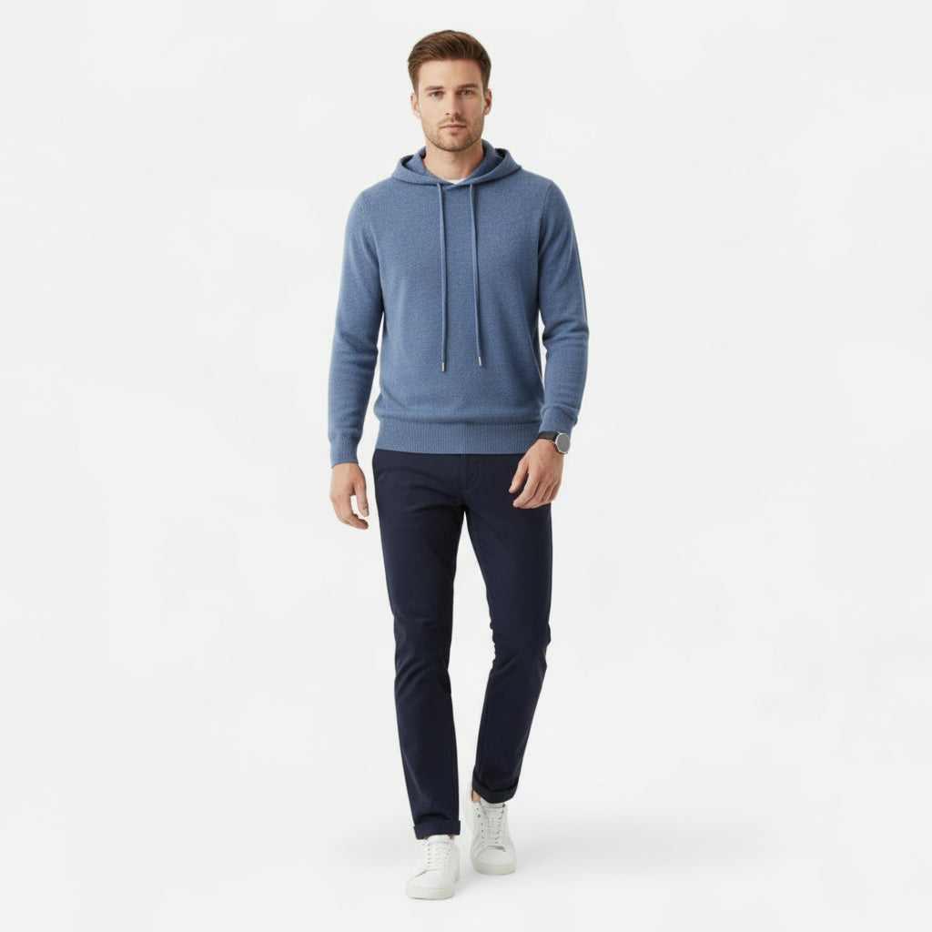 Men’s Solid Color Knitted Hooded Jumper