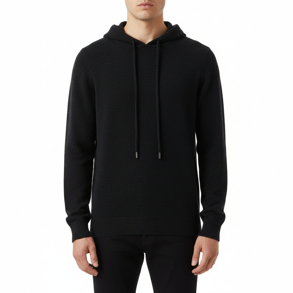 Men’s Solid Color Knitted Hooded Jumper