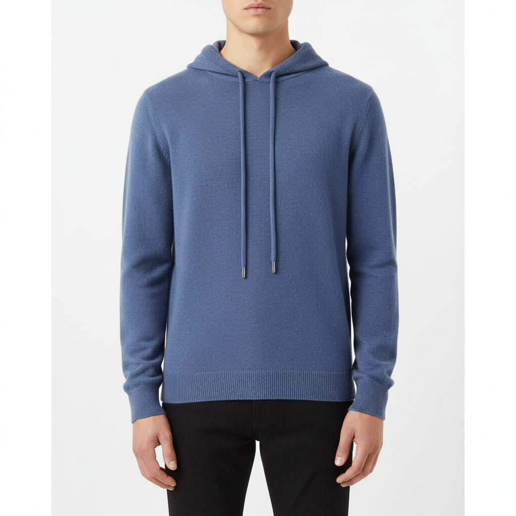 Men’s Solid Color Knitted Hooded Jumper