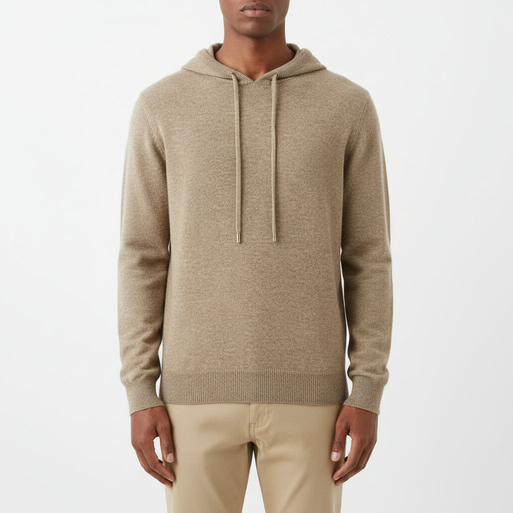Men’s Solid Color Knitted Hooded Jumper