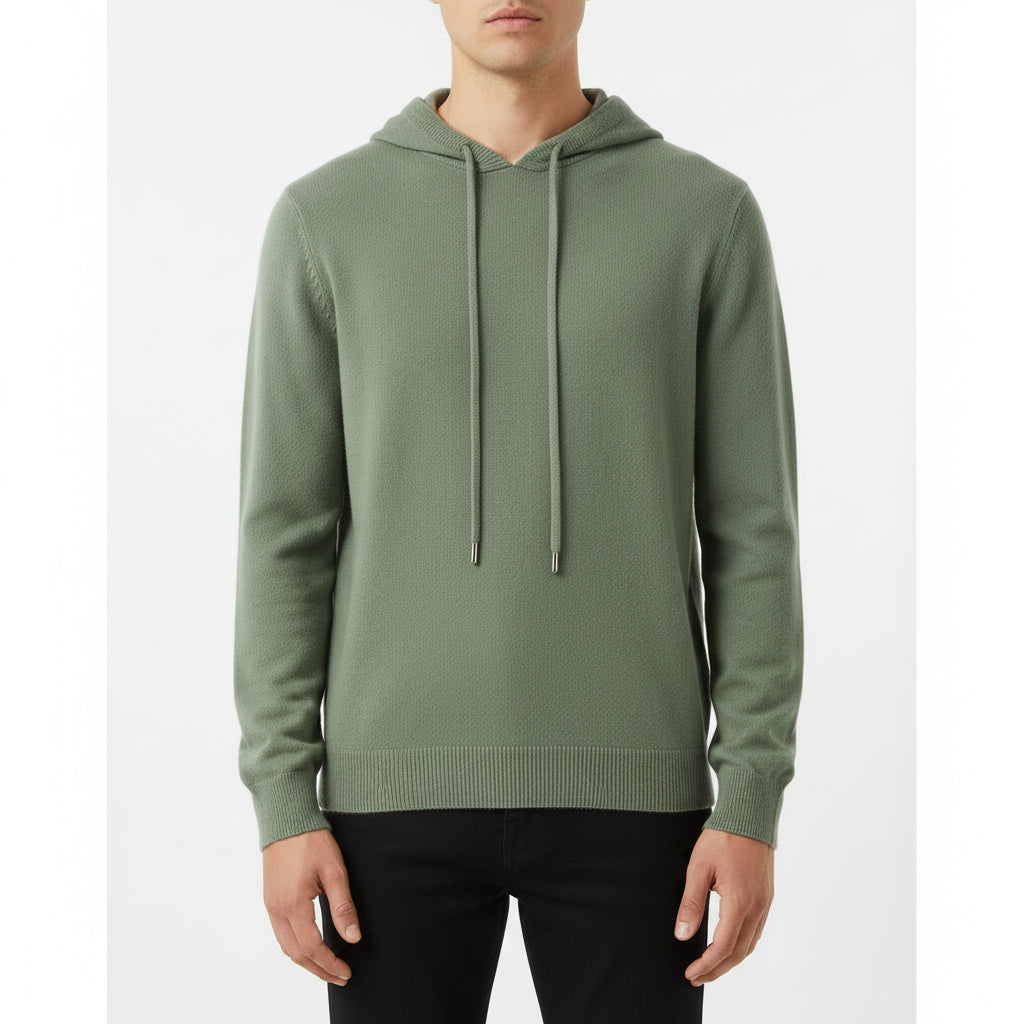 Men’s Solid Color Knitted Hooded Jumper