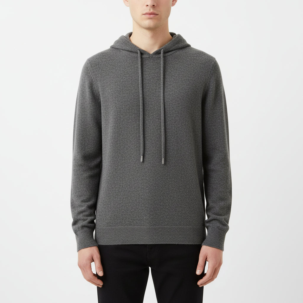 Men’s Solid Color Knitted Hooded Jumper