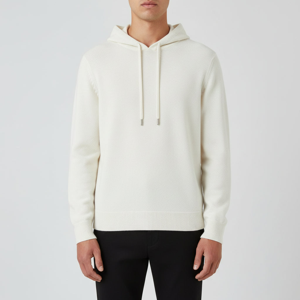 Men’s Solid Color Knitted Hooded Jumper