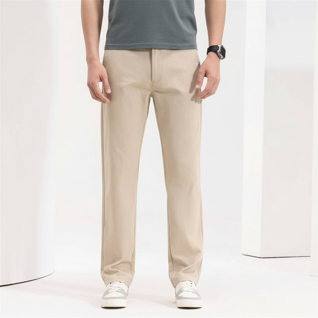 Men’s Straight Mid-Waist Lightweight Loose Casual Trousers