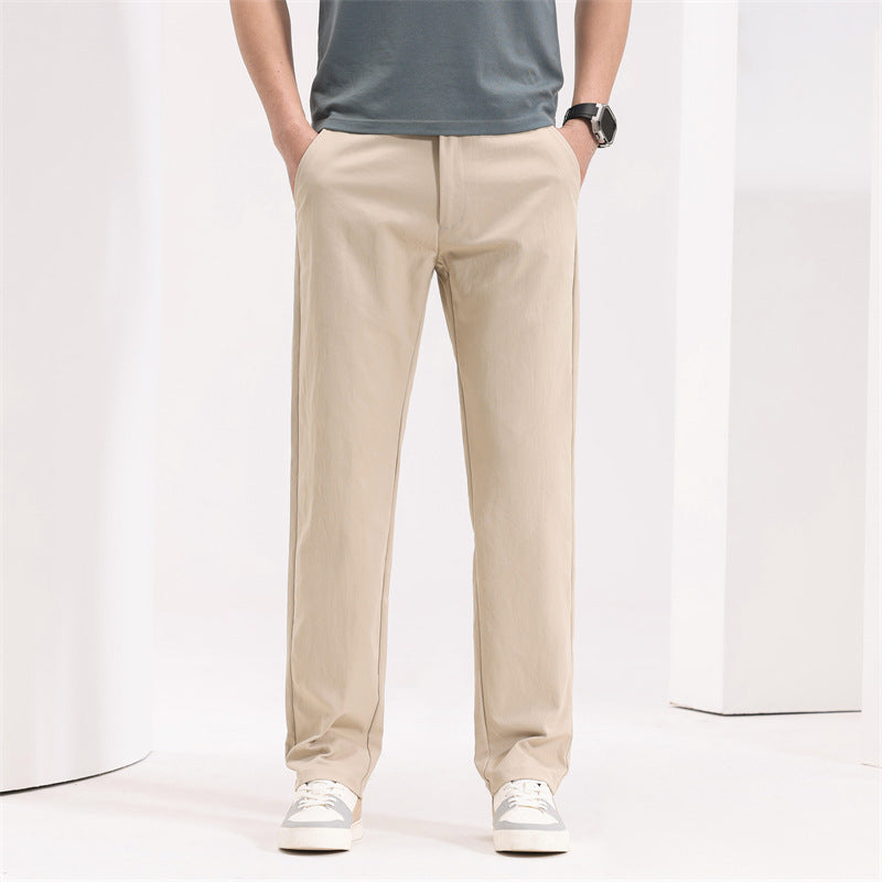 Men’s Straight Mid-Waist Lightweight Loose Casual Trousers
