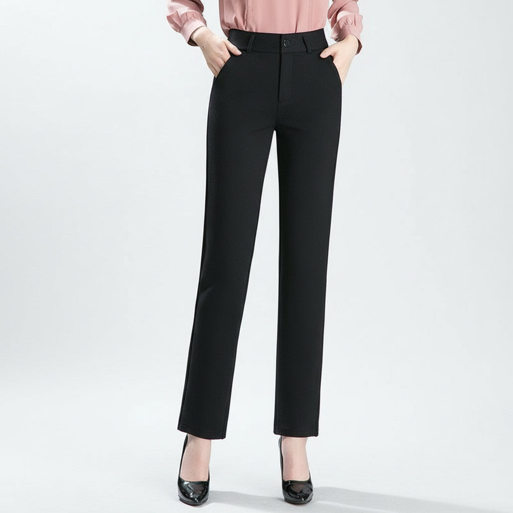 Women’s High-Waist Elastic Straight Knit Pants for Spring & Autumn