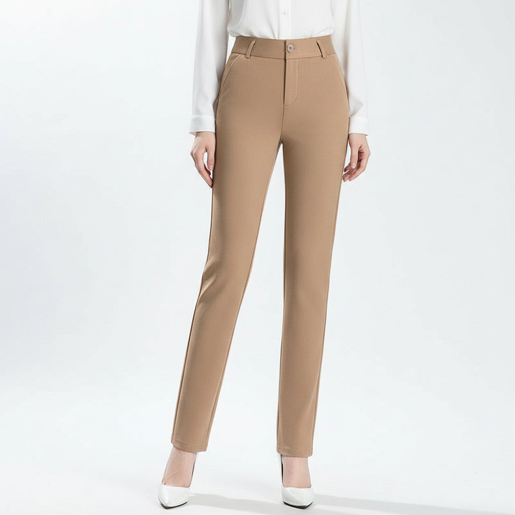 Women’s High-Waist Elastic Straight Knit Pants for Spring & Autumn