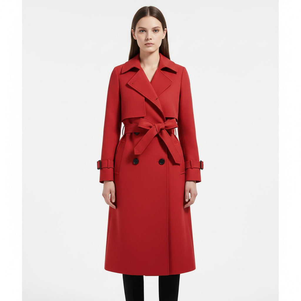 Women’s Long  Double-Breasted Belted Trench Coat