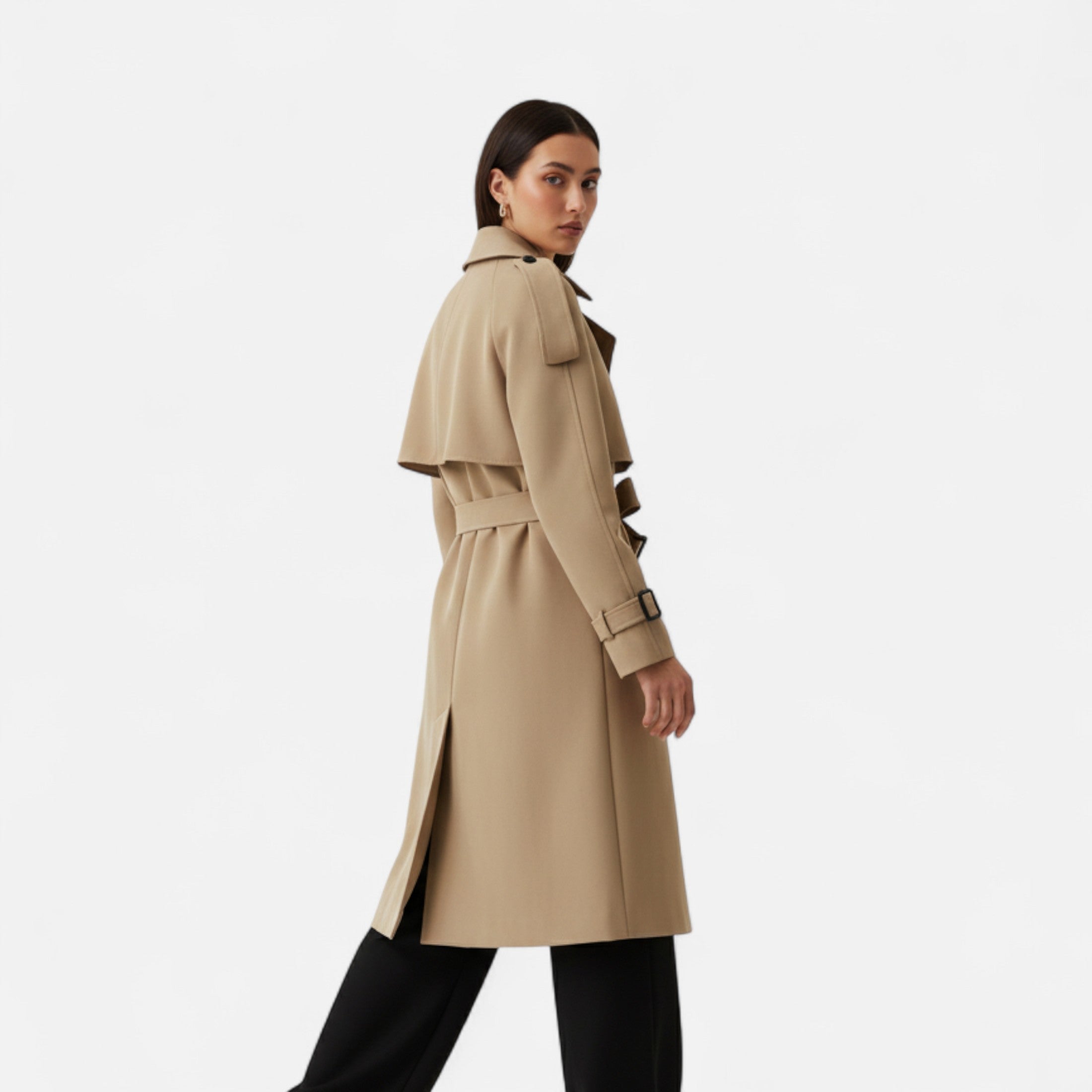 Women’s Long  Double-Breasted Belted Trench Coat