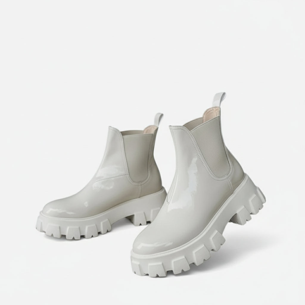 Women’s Platform Boots – Thick-Soled Round-Toe Design with PU Upper