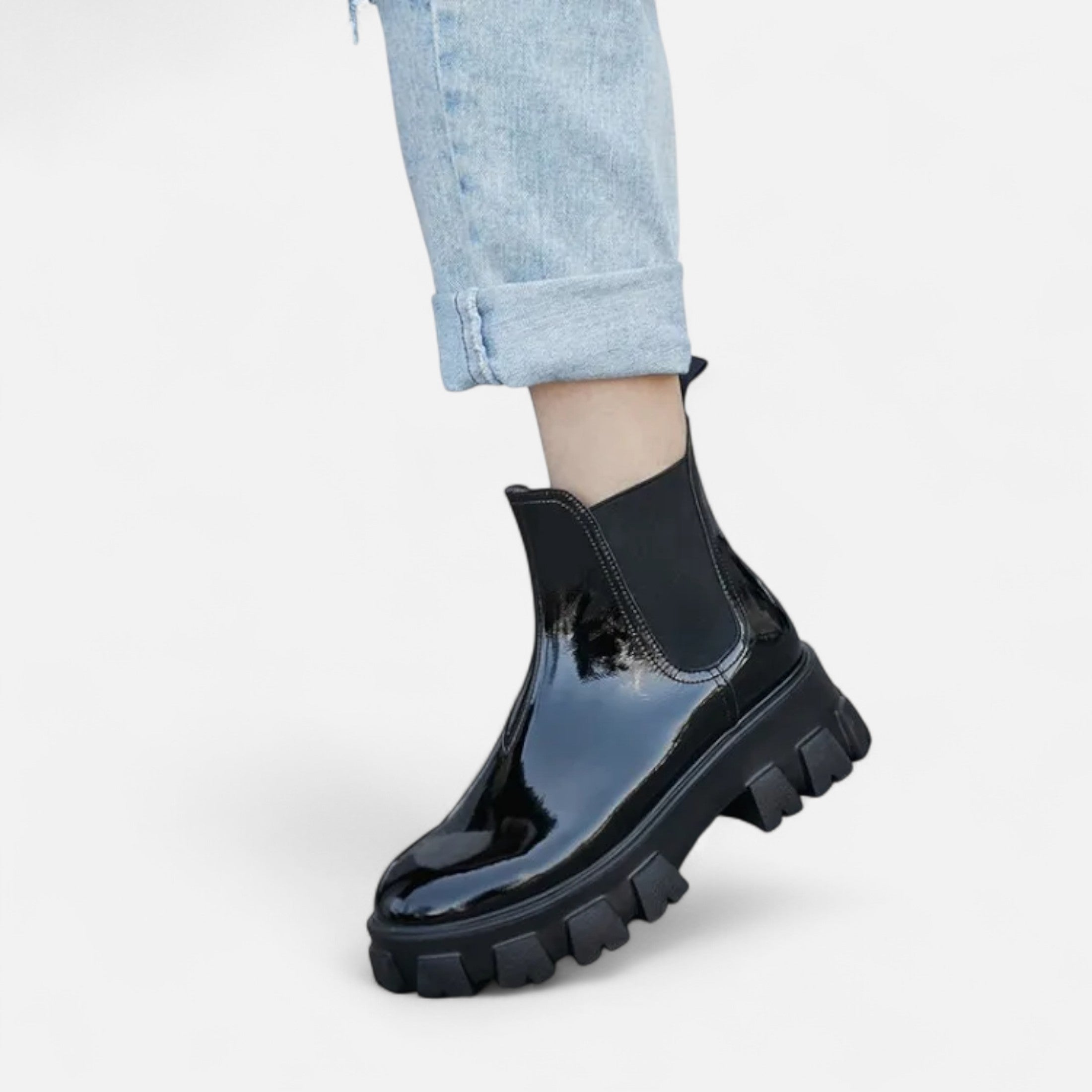 Women’s Platform Boots – Thick-Soled Round-Toe Design with PU Upper