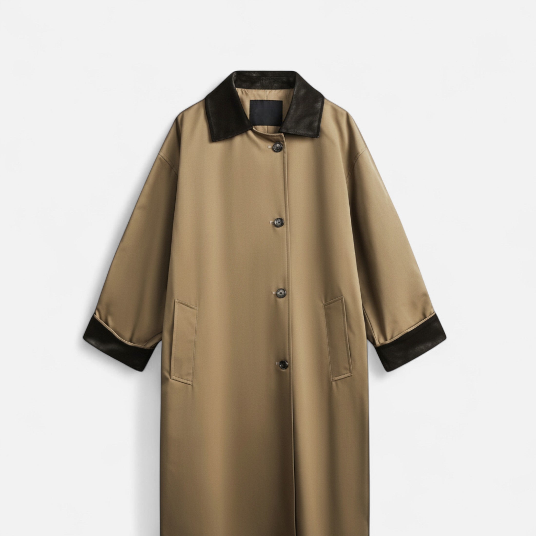 Women’s Single-Breasted Cotton Patchwork Mid-Length Trench Coat