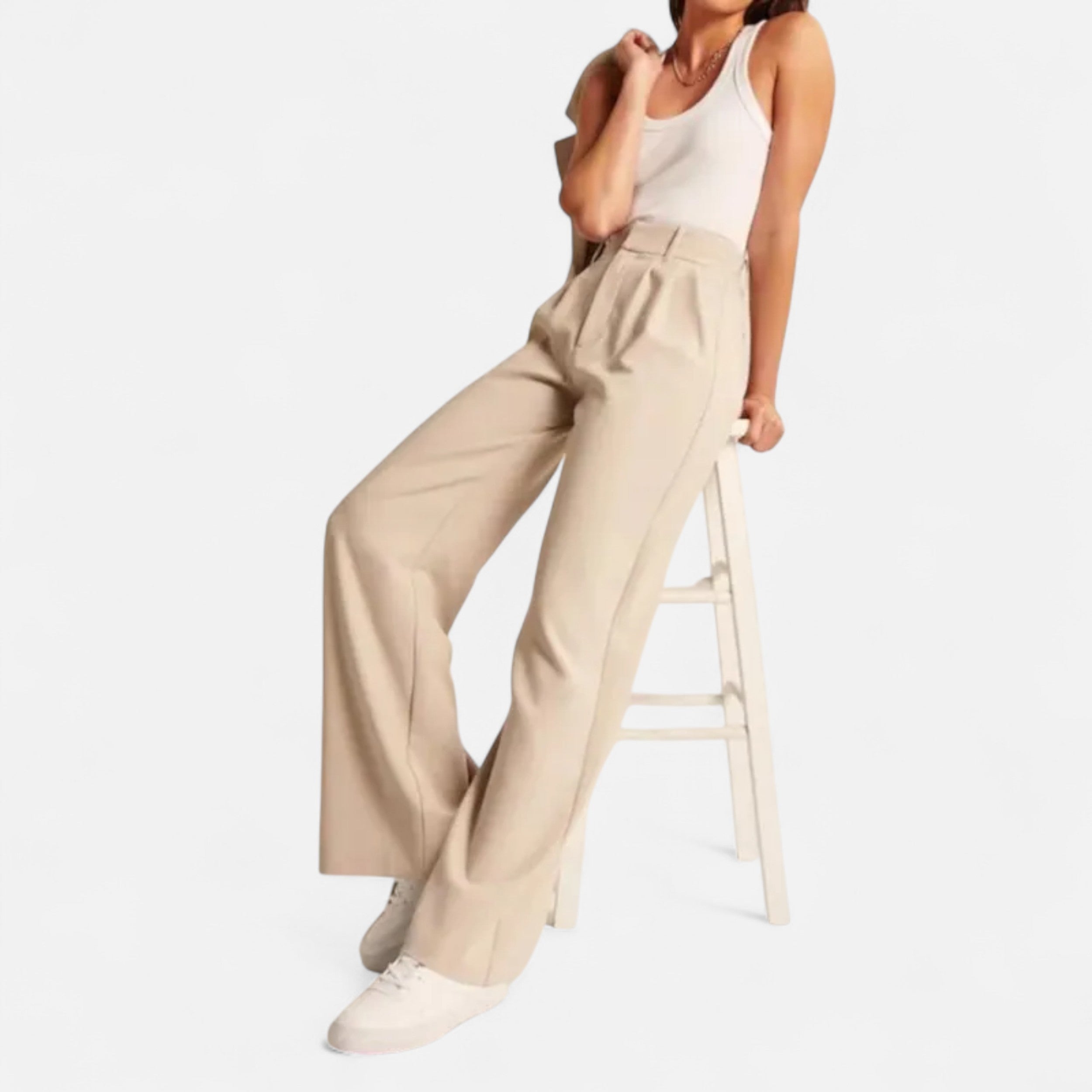 Women’s Solid Color High-Waist Wide-Leg Trousers with Pocket Detail